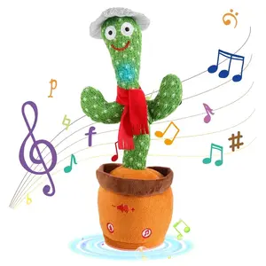 Dancing Cactus with Volume Control, White Hat, and Red Scarf - Perfect Gift for Mother's Day or Father's Day - Home Decor