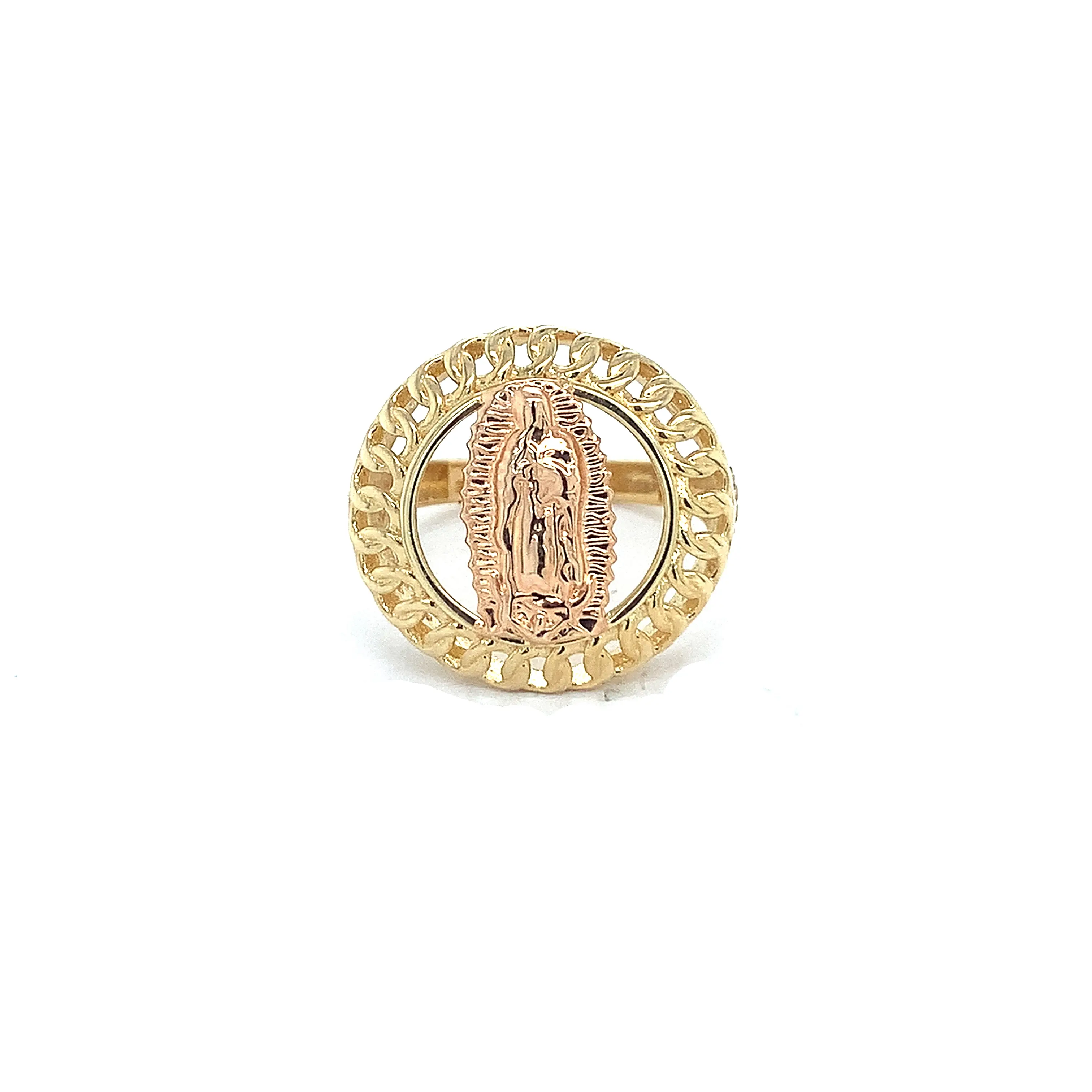 14K Virgen de Guadalupe Cuban Link Ring.