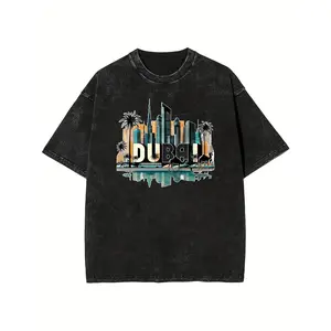 Women's Urban Style Short Sleeve DUBAI Skyscraper Print Crew Neck Casual Elegant Romantic Summer T-Shirt, Fashionable Commuter Vacation Daily Versatile Casual Top