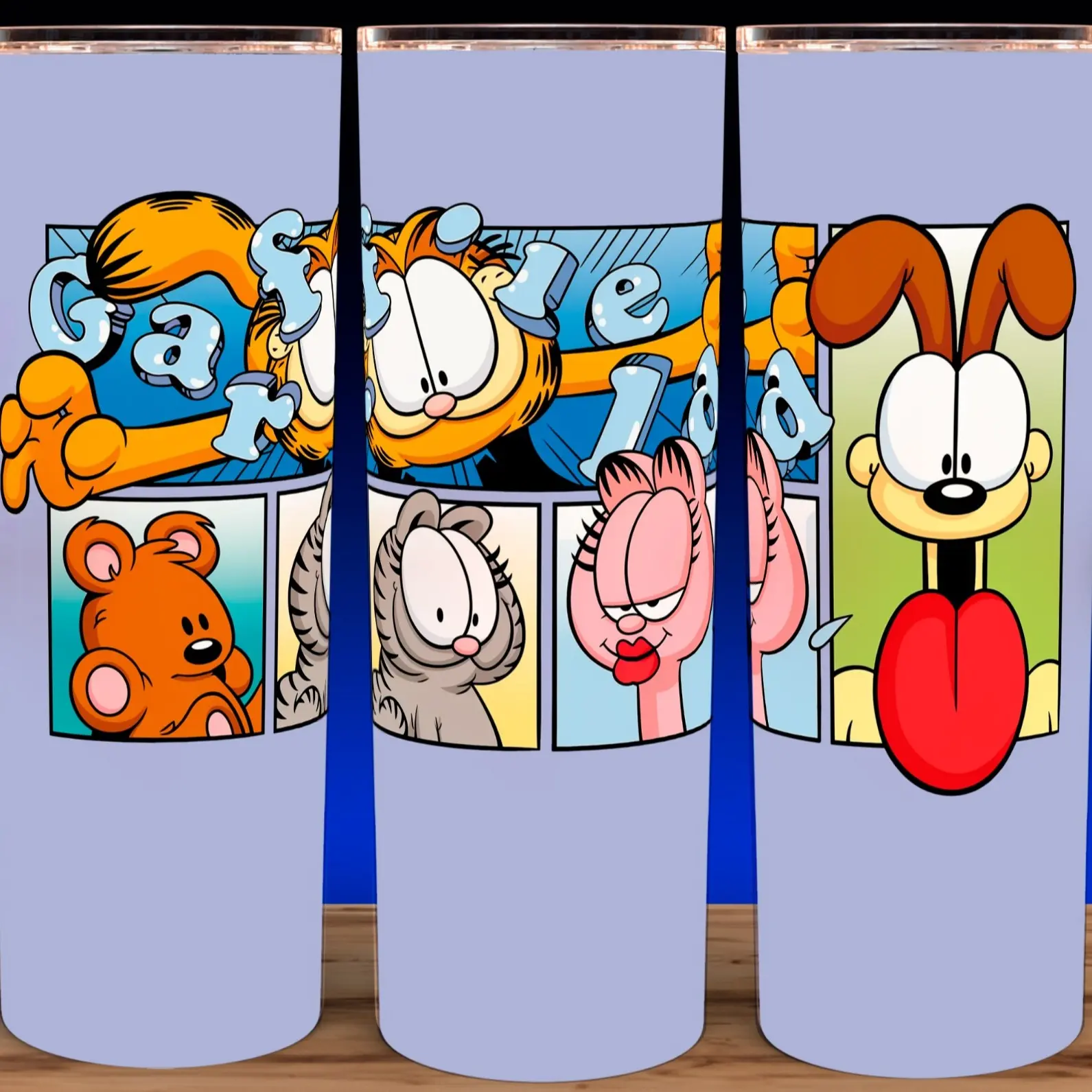 Garfield the Cat with Odie and Nermal and Arlene Cup Mug Tumbler 20oz Stainless Steel Tumbler with Slide Closure Lid, Reusable Plastic Straw, Handmade Design - Drinkware