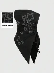 LUSHLACE Plus size strapless top asymmetrical star rhinestone grunge festival outfit Y2K