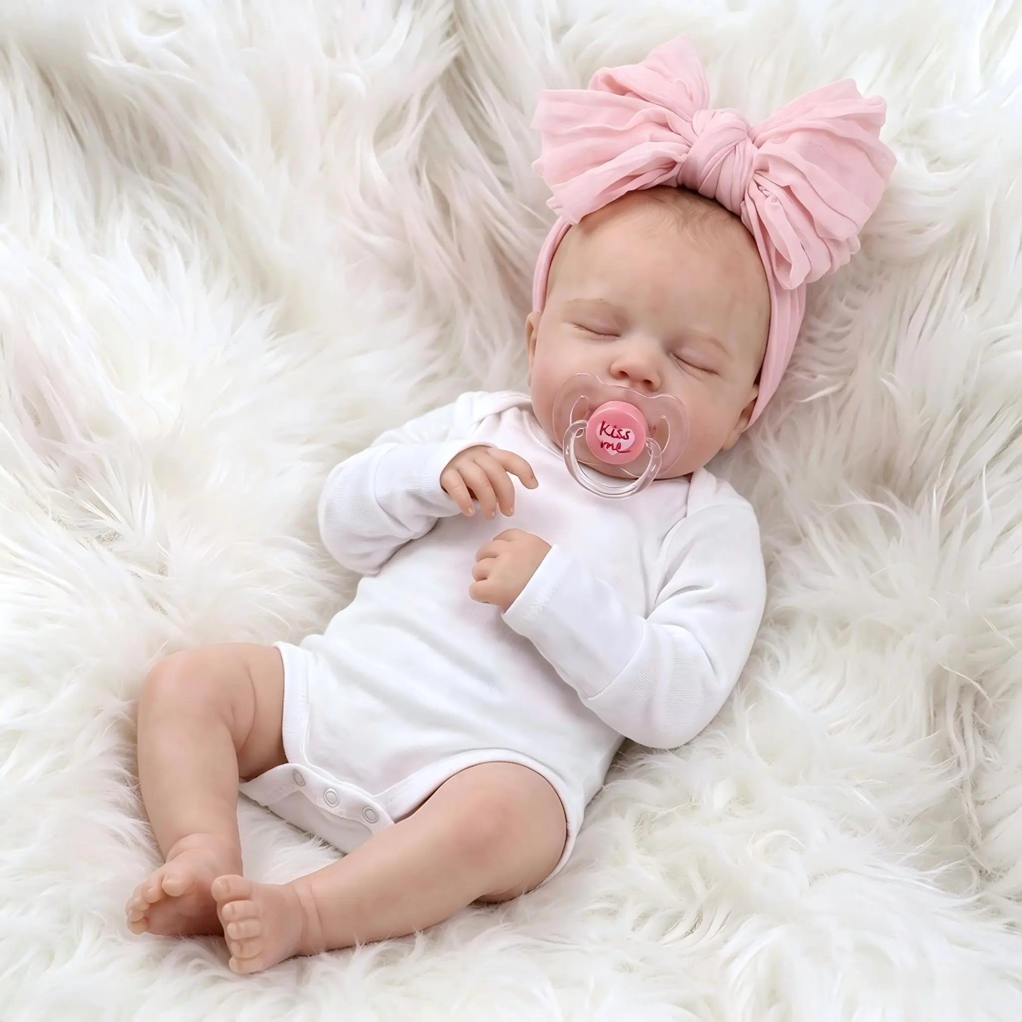 Lifelike 19 inch 48 cm Realistic Reborn Baby Doll Soft Vinyl Cloth Body Real Look Sleeping Baby Doll Painted Hair Lifelike Newborn Doll Toy for Ages 3+