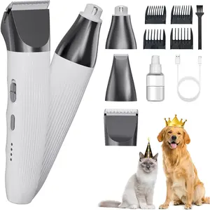 3-in-1 Dog Hair Clippers Grooming Kit with Paw Trimmer Rechargeable Cordless Quiet Nail Grinder Shaver with 4 Guide Combs for Grooming Small Medium Pets on Body Paws Face Ears (White)