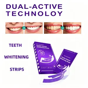 28/14 Pairs Purple Teeth Whitening Strips – Peroxide-Free for Sensitive Teeth, Enamel-Safe, No Burn No Pain, Yellow Stain Corrector, Color Enhancement – Travel