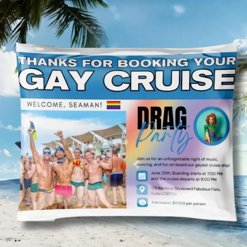 Thank For Booking Your Gay Cruise Prank Package - Bottomless Mimosa Gag Gift for Unforgettable Reactions & Privacy Guaranteed Envelope - Funny Anonymous Prank Mailer Envelope – Hilarious Joke Gift, Gag Surprise for Friends.