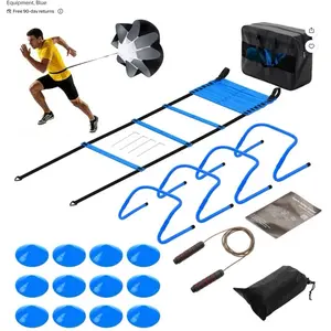 Speed Agility Gear Set with Ladder Hurdles Discs Skipping Rope and Resistance Parachute for Training