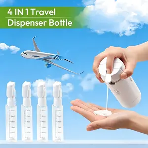 summerwins 4-in-1 Plastic Rectangle Mini Travel Products Dispenser Bottle, Leak-Proof Refillable Silicone Squeeze Container with Lock, Compact Lightweight Toiletry Organizer for Business Trips, Vacations