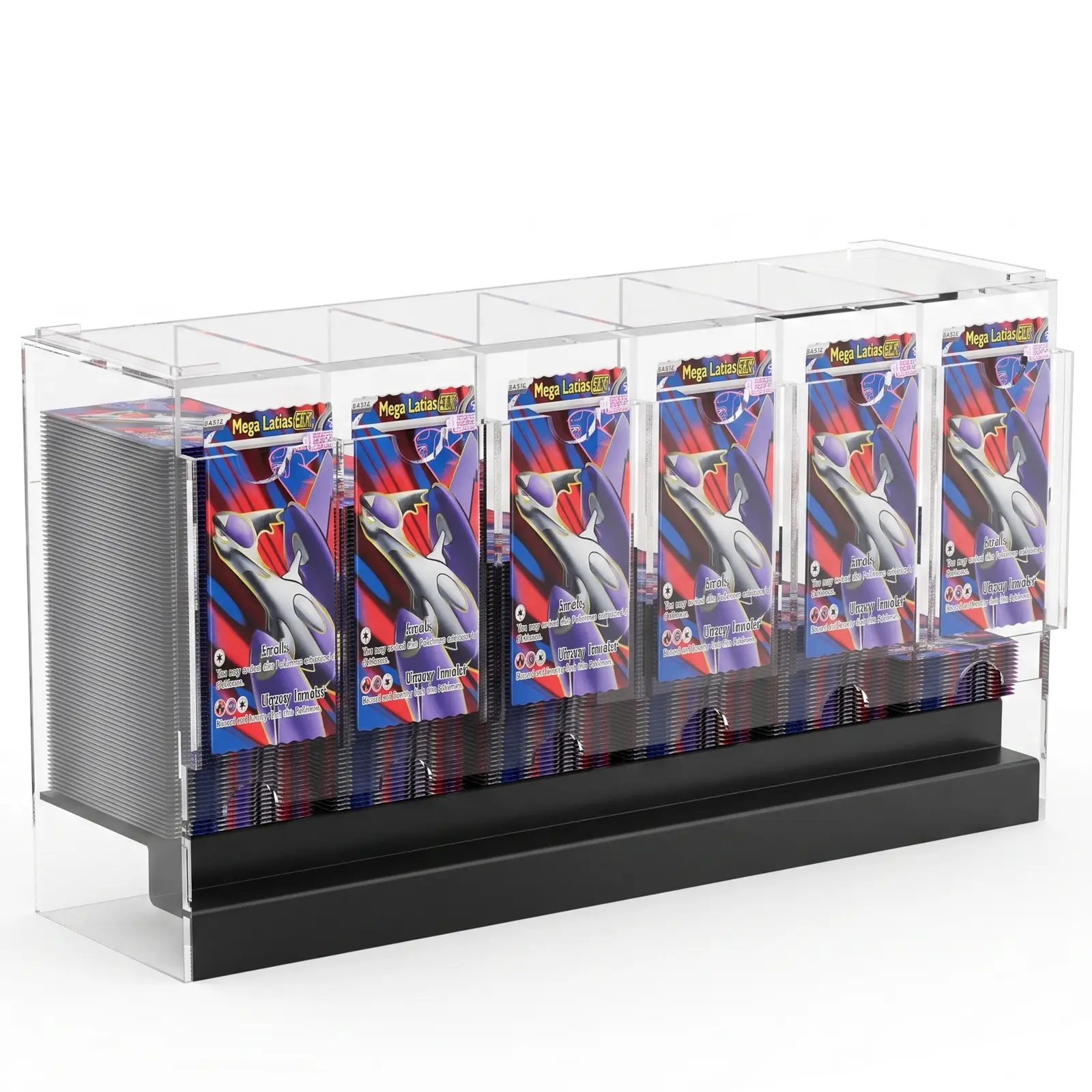 6-Slot Booster Pack Dispenser with Black Base - Fits 240 Booster Packs for Dispensing - Compatible with TCG Trading Card Boosters and Sports Card Boosters - 4mm Acrylic Stackable