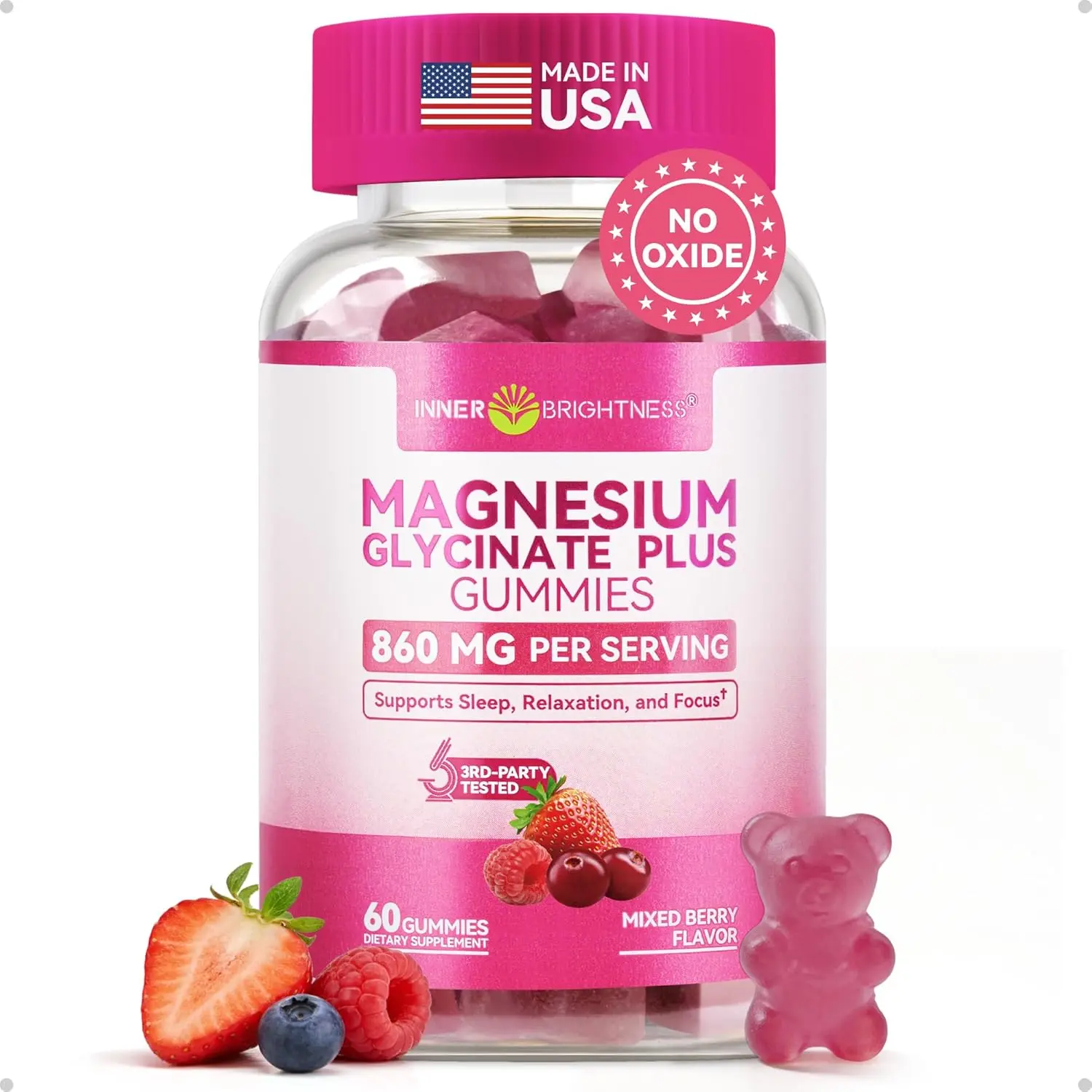 Magnesium Glycinate Gummies, Melatonin-Free & Sugar-Free - Restful Sleep, Muscle Recovery & Calm Mood Support for Adults & Kids 4+, 60 Count
