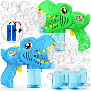 004-PP  Kids Bubble Gun 2 Pack Dino Bubble Machine Gun for Toddlers with 4 Solutions Automatic 13-Hole Bubbles for Kids Blower Maker Easter Basket Essentials Stocking Stuffers Gift Party Favors for Boys Girls