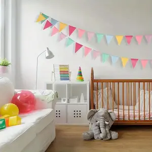 layer cotton fabric triangle flag birthday party string flag kindergarten home camping decoration hanging flag, Garden Party Happy Birthday Garland Decorations (Candy Colours)