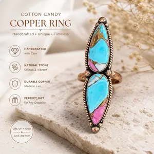 Cotton Candy Turquoise Adjustable Copper Ring