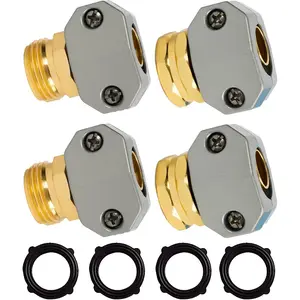 Garden Hose Repair Kit, 2 Sets Aluminum Alloy Garden Hose End Mender, Male and Female Water Hose Repair Fittings, Fit 5/8" and 3/4" Connector, with 4 Extra Hose Washers