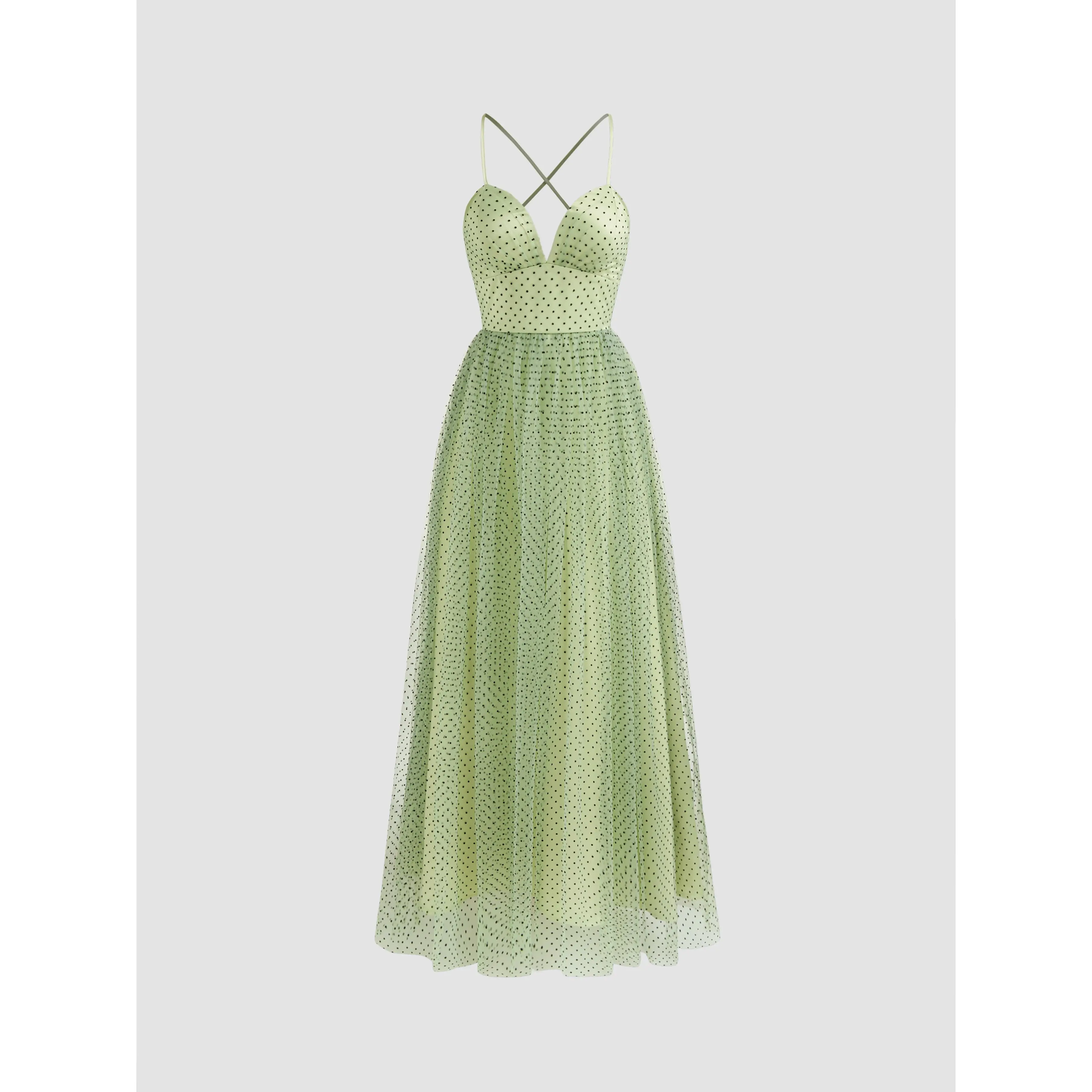 Cider [size 0-10] Mesh V-neck Polka Dot Criss Cross Maxi Dress SwimWeek -  TikTok Shop