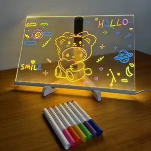 Kids 7-Color Glow LED Drawing Board Acrylic Dry Erase Light-Up Note Pad Toddler Doodle Board Artist Creative Glow Writing Pad Perfect Birthday Gift