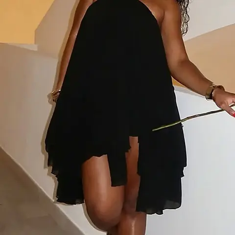 Women's Fashion Halter Neck Halter Backless Loose Plain Mini Dress, Sexy Tie-Back Design, Casual Sleeveless Street Style for Spring & Summer