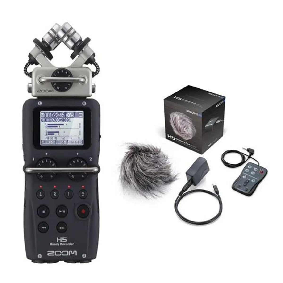 Zoom ZH5 Electronic Voice Recorder with Interchangeable Microphone System, USB Connectivity, Stereo Recording, Adjustable Settings - Bundle with Zoom H5 Accessory Pack, Device
