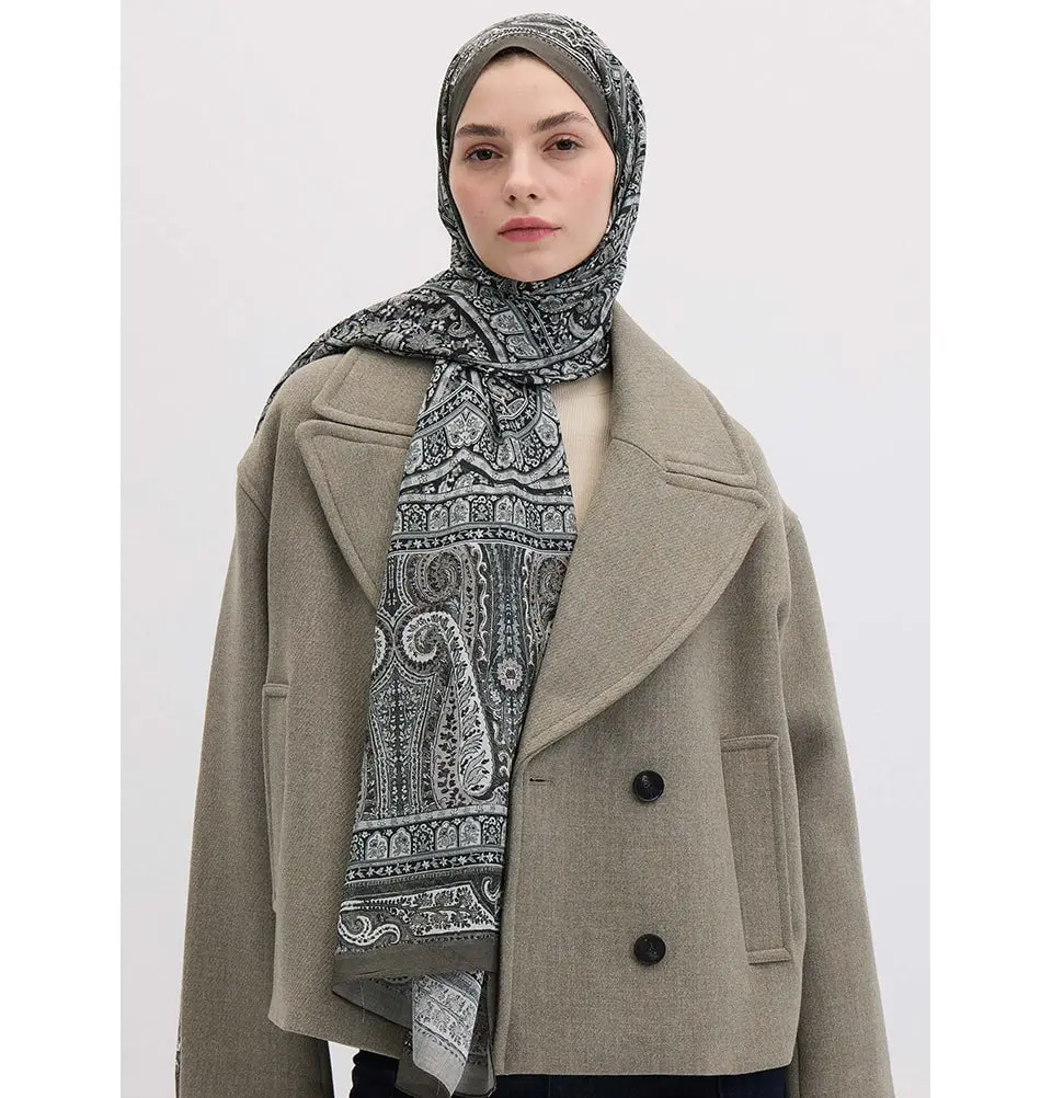 Modal Silk Blend Bohemian Breeze Nordic Shawl Hijab - Charcoal