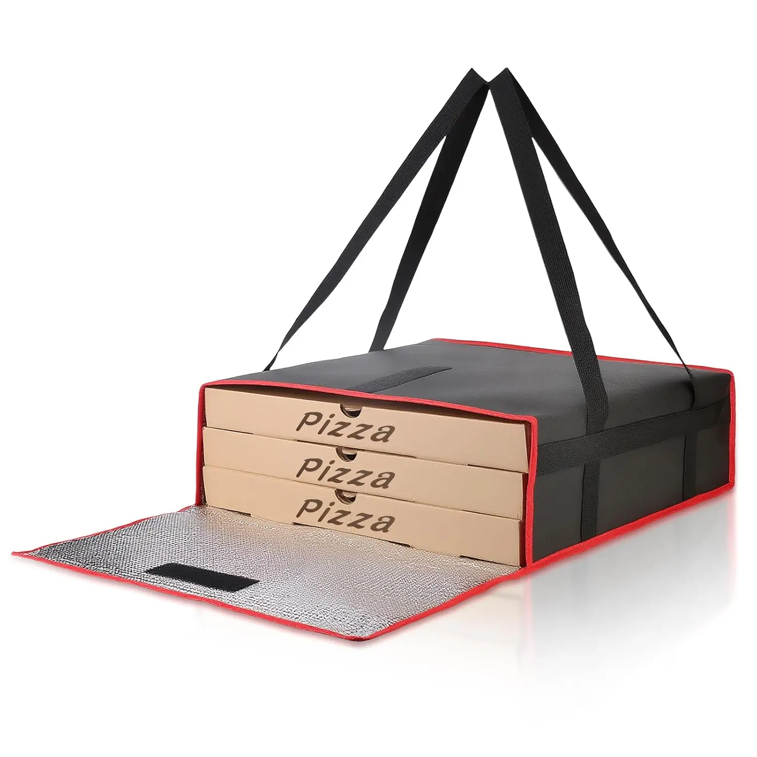 Pizza Bags for Delivery, 20" x 20" x 6" Pizza Warmer Bags for Carry Hot, Insulated Pizza Delivery Bag for Commercial Use, Thermal Carrier for Food Delivery, Food Delivery Accessories, Black/Red