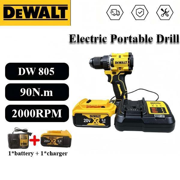 DEWALT DW805 20V Brushless Cordless Electric Drill Kit with 1 Battery and 1 Charger - 90N.m Max Torque, 2000RPM Variable Speed, Compact Design for Drilling and Screwdriving in Home Improvement and Construction