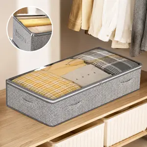 Under Bed Storage Containers with Clear Transparent Lids Heavy-Duty Ultra-Thick Fabric 3 Reinforced Handles Foldable Dustproof Bedroom Organizer for Bedding Clothes Home Organization