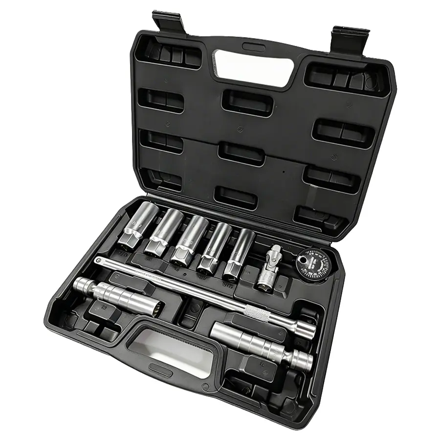 10PCS 3/8"Drive Magnetic Spark Plug Socket Set, 6PT&12PT, Include  9/16-Inch, 5/8-Inch, 13/16-Inch, 14mm,16mm,18mm,Extension Bar, Universal Joint & Spark Plug Gapper, CR-V Steel