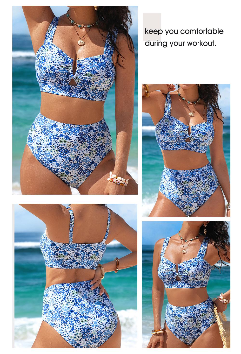 Aleumdr Women's 2 Piece U Wire Cutout Bikini Sets Floral Print High Waisted Swimsuit 2026 Summer Beach Swim Bathing Suit