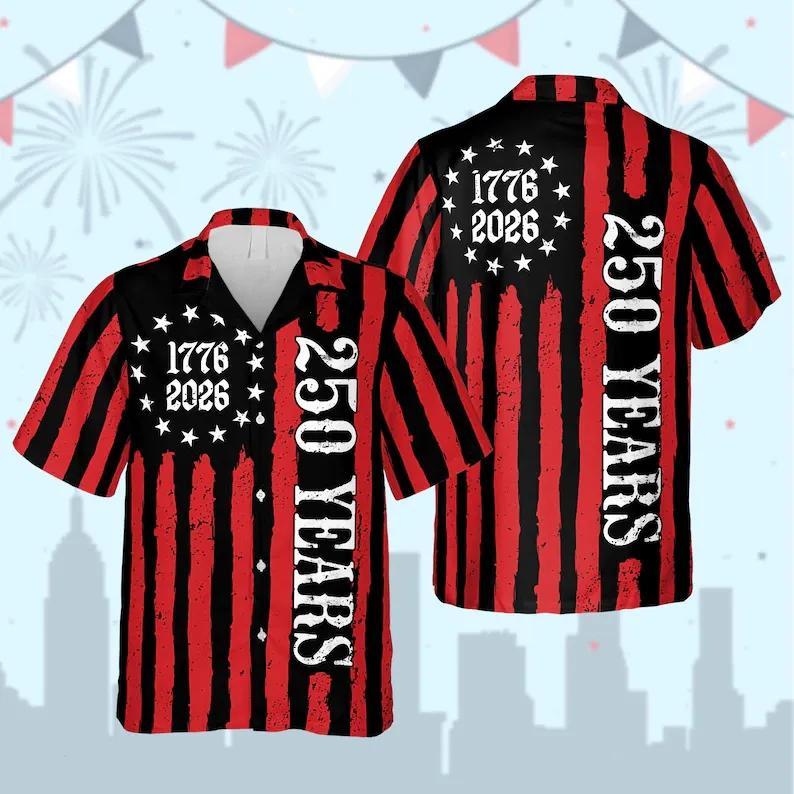 America 250th Birthday Unisex Hawaiian Shirt – 1776–2026 Patriotic Summer Shirt