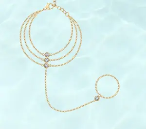 Gold Slave Bracelet Hand Chain with Ring, Minimalist Hand Jewelry for Women, Dainty Adjustable Finger Bracelet, Fashion Statement Jewelry