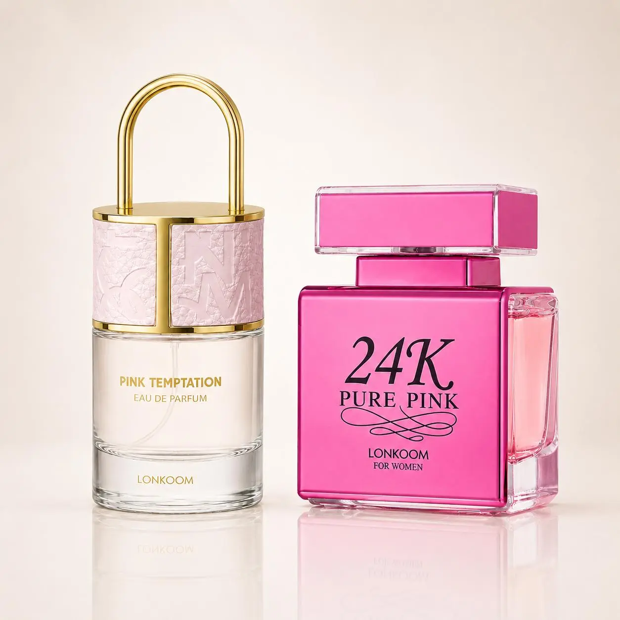 LONKOOM Day Glow to Date Night Perfume Set for Women, 24K Pure Pink & Pink Temptation EDP Bundle, Long Lasting Fruity Floral Vanilla Pink Fragrance Gift