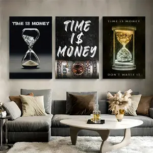 3-Pack Time Is Money Inspirational Quote Canvas Painting Dollar Poster and Print Suitable for Office Home Wall Art Decoration Room Wall Art Frameless