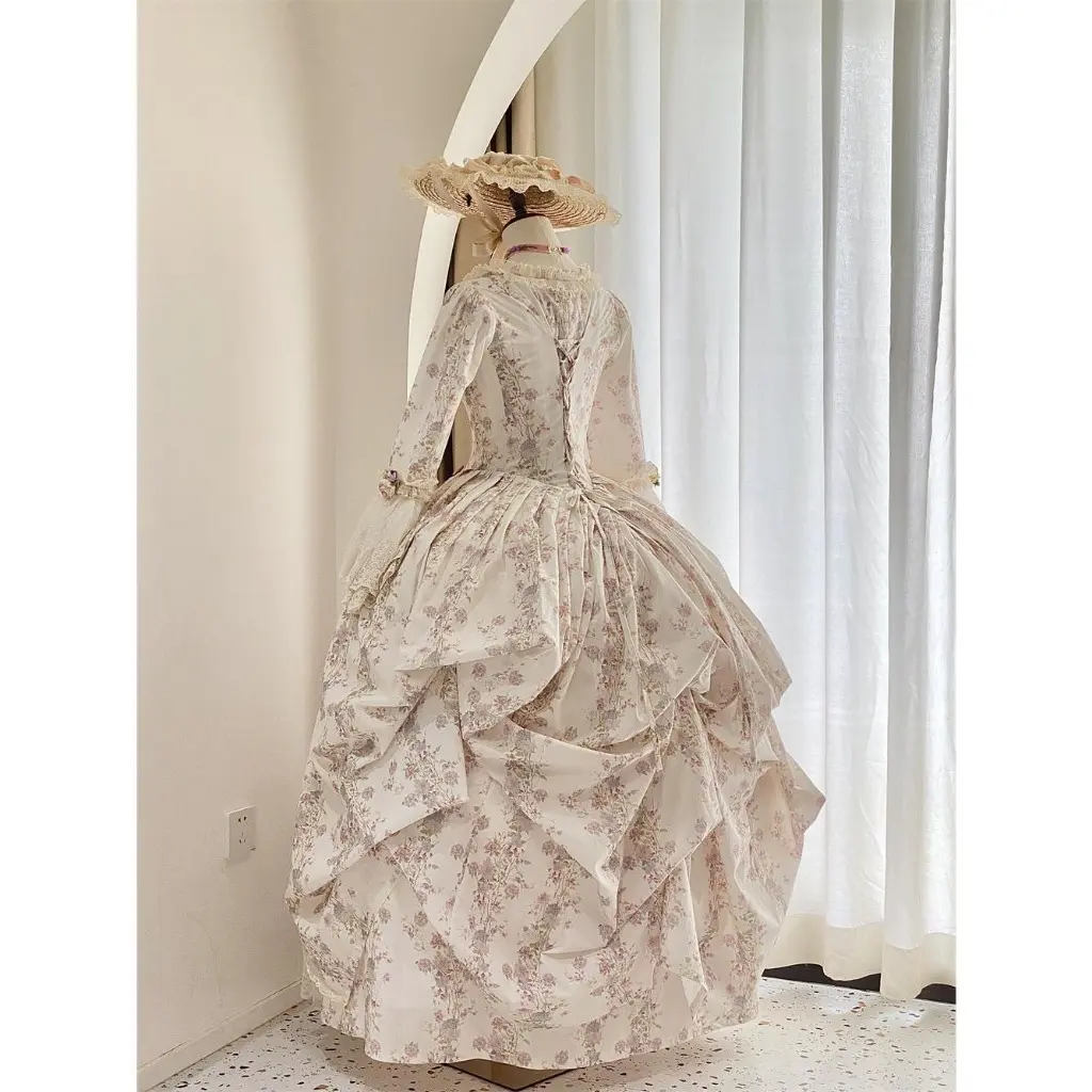 rococo dresses Marie Antoinette Rococo Style Dress in Blue and Ivory with Layered Skirt and Lace Bell Sleeves  Baroque Ball Gown Plus Size Size 8 / Light Blue