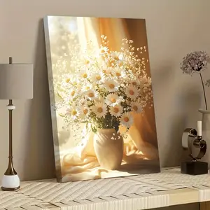 1 piece of 2D flat high-definition print, daisy bouquet decorative painting, framed canvas painting and poster, ready to hang, home decoration, wall art, room decoration, ideal gift, living room, bedroom, dining room, office decoration