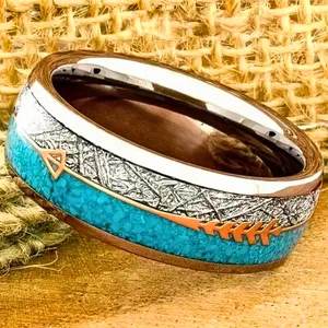 Men's fashion stainless steel ring with arrow motif and simulated turquoise inlay, wedding or engagement ring jewelry, gift