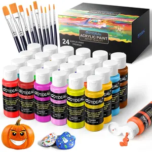 GOTIDEAL Acrylic Paint Set with Paint Brushes, 24 Colors(59ml, 2 oz) Art Craft Paint for Adults and Kids, Perfect for Artist, Beginner, Ideal for Wood, Canvas, Rocks, Outdoor Painting Supplies art supplies