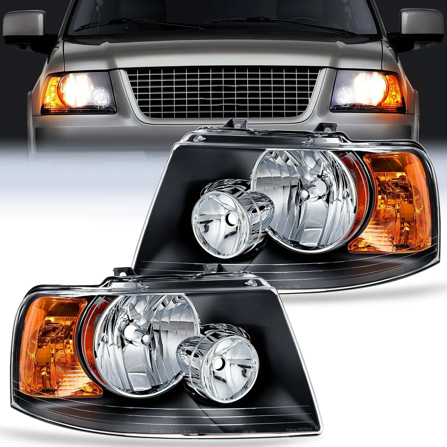 Nilight Pair of Beam Headlights for 2003-2005-2006 Ford Expedition, High-Impact Black Housing, Amber Reflector, Clear Lens, Bright Light for Visibility Boost Truck Car Accessories Bulbs Replacement
