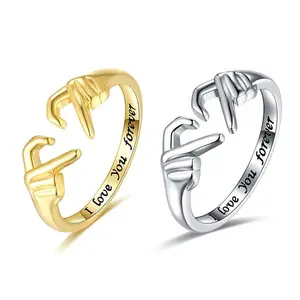 Heart-to-Heart Couple Ring New Hand Creative Palm Love Gesture Couple Fashion Ring