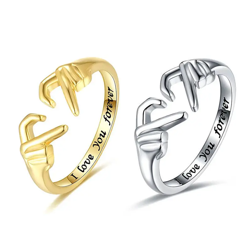 Heart-to-Heart Couple Ring New Hand Creative Palm Love Gesture Couple Fashion Ring