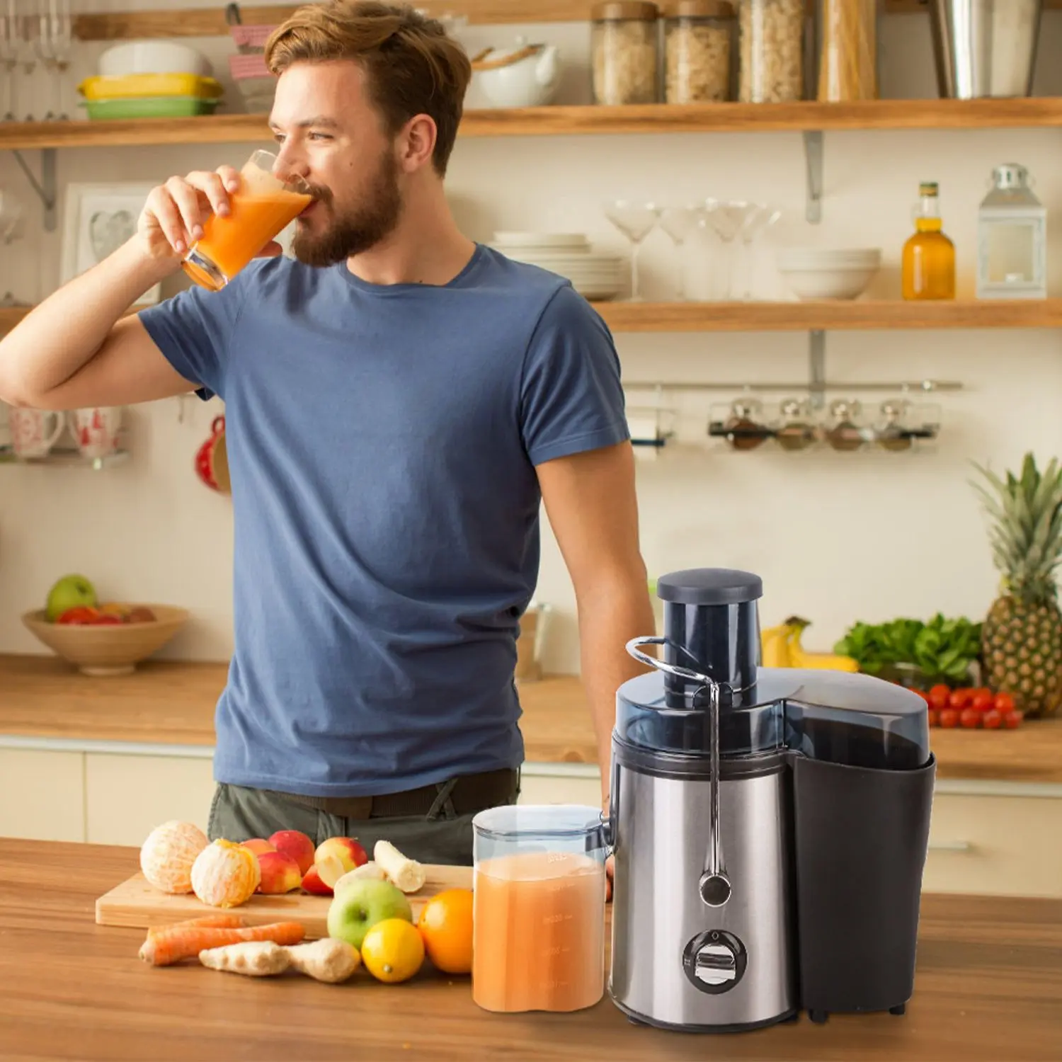 1000W Electric Centrifugal Juicer, 2-Speed Juice Extractor with 3.6in Wide Feed Chute, 17Oz Cup, 54Oz Pulp Collector for Fruits & Vegetables