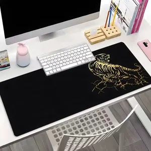 Black Gold Roaring Tiger XXL Extended Gaming Mouse Pad, Cool Aesthetic Desk Decor, Non-Slip Rubber Desk Mat with Stitched Lock Edge, Washable Keyboard Pad for PC Gaming & Home Office, Perfect Gift for Tiger & Animal Lovers