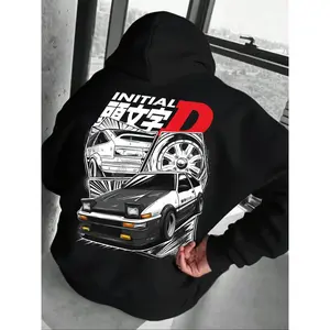 180g[100%cotton]Trendy Men's Letter Car Print Hoodie, Comfortable Thickened Sweatshirt, Casual Long Sleeve Fitted H-Type, Ditsy Floral Pattern, Hooded Sweatshirt, Hoodie Pullover