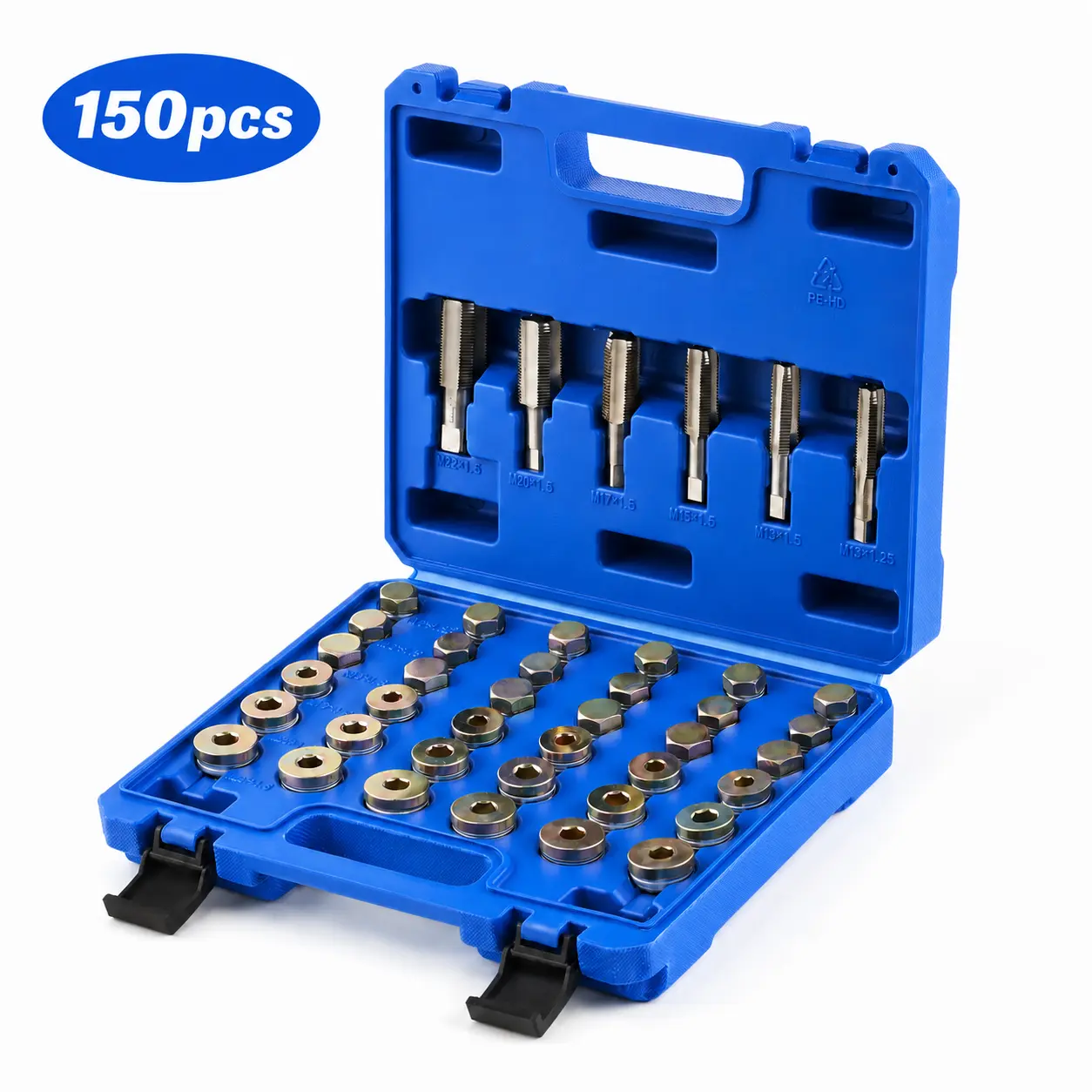 【SpotlightDay】Orion Motor Tech 150pcs Oil Drain Plug Repair Kit in M13 M15 M17 M20 M22 Sizes, Metric Oil Drain Pan Thread Repair Kit with Crush Washers Thread Taps Drain Plugs and Carry Case, Rethreading Tools Hardware, Limited Time Deal