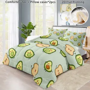 3-Piece Avocado Toast Bedding Set, Cartoon Boho Soft Bedding, Halloween Gift Blanket, Cute Christmas Room Decor, Fall Winter Quilt