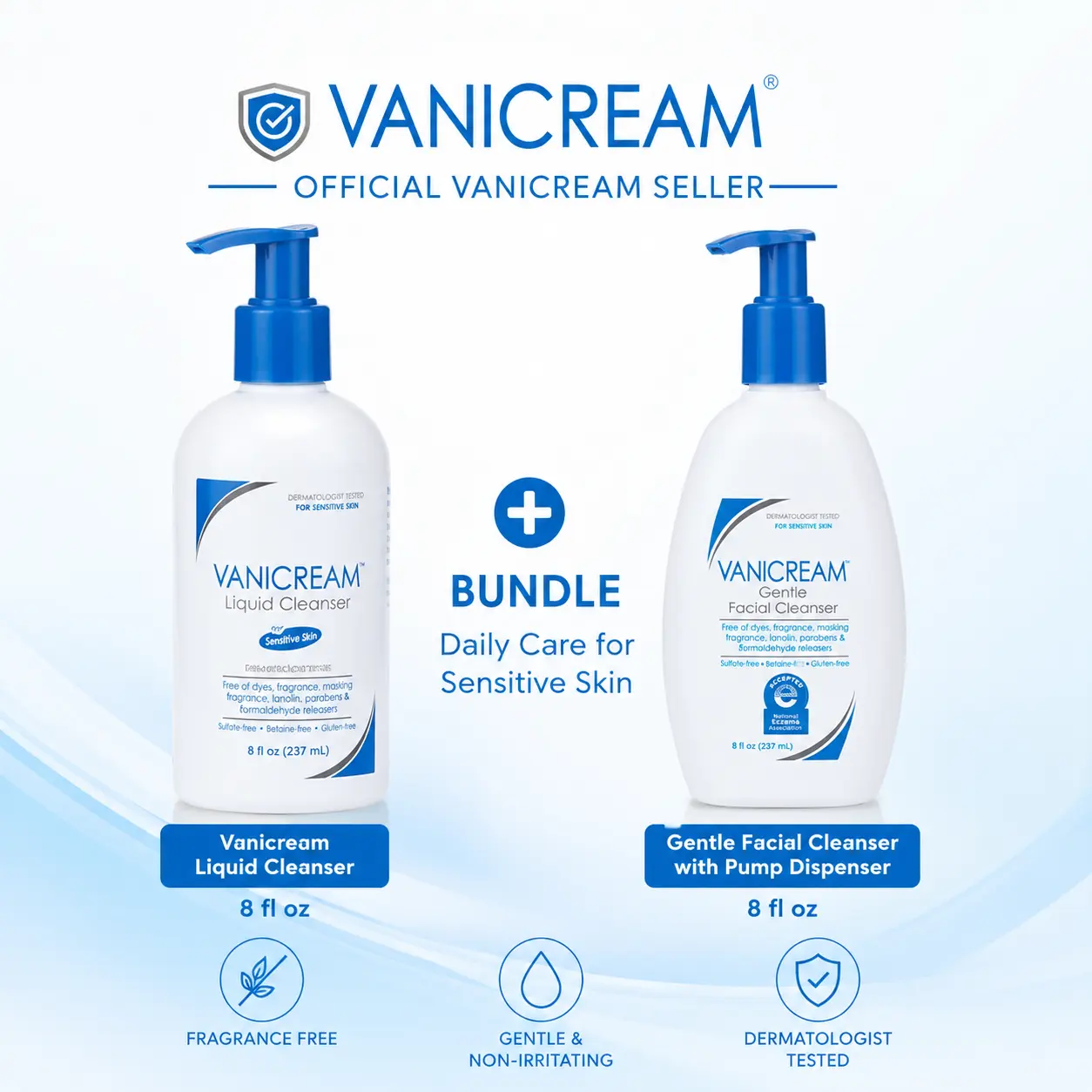 Vanicream Sensitive Skin Cleansing Duo Bundle | Liquid Cleanser + Facial Cleanser 8 oz
