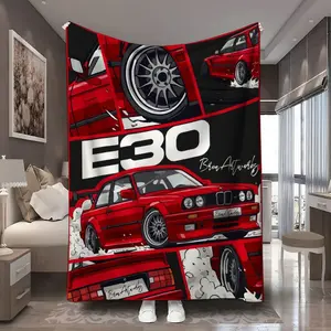 1Pc Classic BMW E30 art illustration Classic BMW E30 art illustration pattern printed flannel blanket - Polyester fiber 100% Soft sofas, chairs and sofa covers Large size living room, bedroom, picnic decoration multipurpose blanket Unique and perfect gift