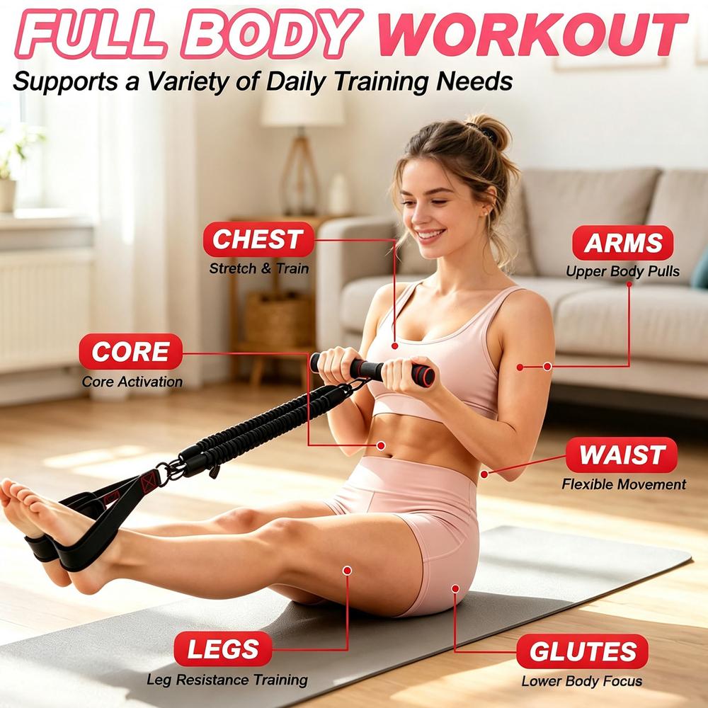 T-Handle Foot Pedal Pull Rope Set, black curved foot straps with multi-intensity elastic cords, portable pouch included, beginner training supplies, park basic sports indoor shared exercise auxiliary tools