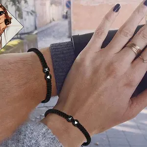 Initial Heart Bracelet Black with Heart Charm Adjustable Design Perfect for Everyday Wear Ideal Gift for Partner Anniversary Valentine's Day Friendship Bracelet
