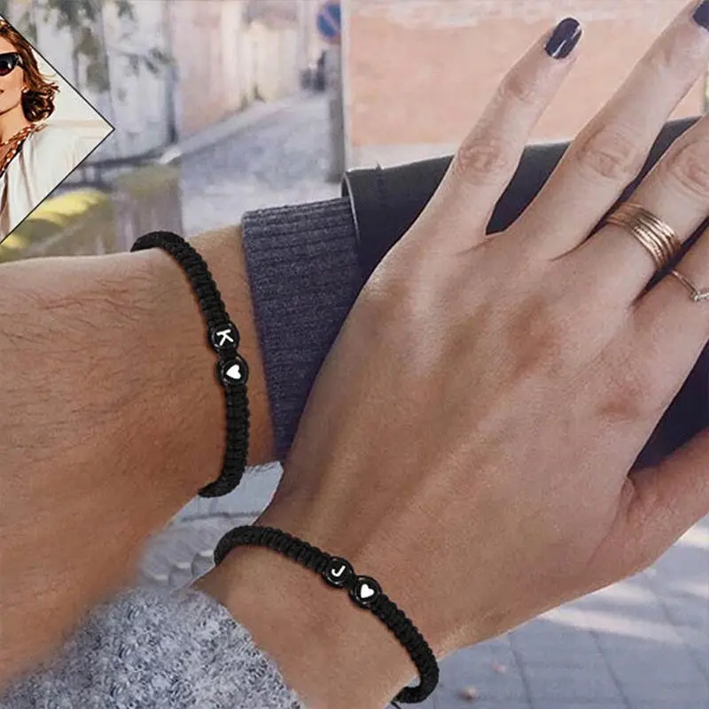 Initial Heart Bracelet Black with Heart Charm Adjustable Design Perfect for Everyday Wear Ideal Gift for Partner Anniversary Valentine's Day Friendship Bracelet
