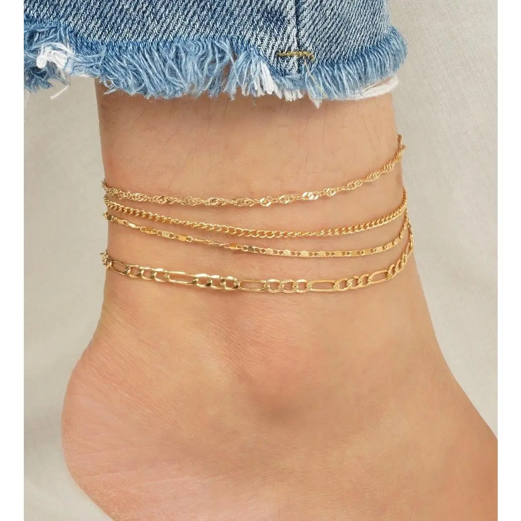 Women's Snake Chain 3-Piece Anklet Set Bohemian Flat Twist Multi-Tier Beach Accessory for Summer Casual Wear Valentine's Day Gift