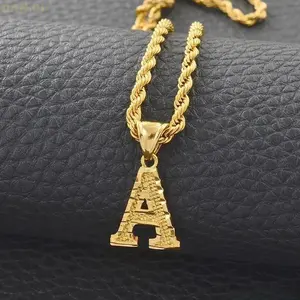 DAN QI Women's Elegant Personalized Initial Necklace - Gold-Plated A-Z Letter Pendant Rope Chain, Ethnic African-Themed Costume Jewelry Accessory